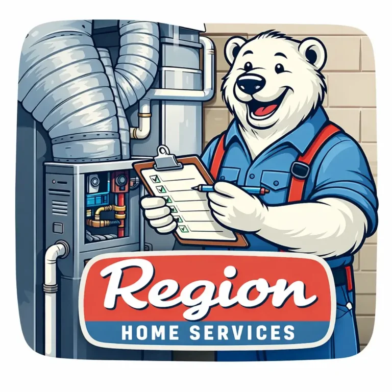 Region Home Services technician inspecting a furnace during a repair visit in Bensalem